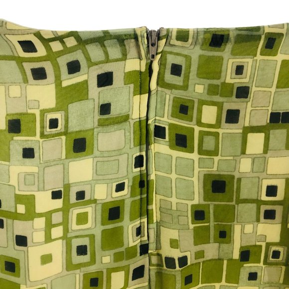 Vtg 70s 80s 35th & 10th A-line Skirt Sz 8 Geometric Green Squares Chiffon Layers - Picture 3 of 7